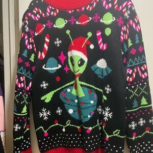 Festive Alien Christmas Sweater - Black and Red